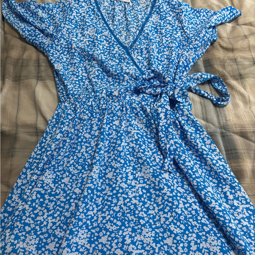 Sienna Sky Blue Flutter Sleeve Wrap Maxi Dress
